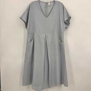 Grae Cove Ainsley 100% Linen Minimalist Midi Dress Blue Gray Size L ALTERED